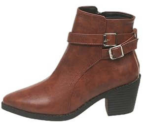 MGGMOKAY Botines para Mujer de Tacon Botas De Mujer con hebillas y Cremallera Moda Puntiaguda Zapatos,Marrón,37