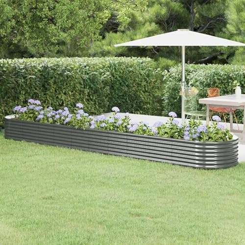Bancal de acero con recubrimiento en polvo, 440 x 80 x 36 cm, color gris, duradero y resistente a la intemperie, ideal para el cuidado del jardín y el cultivo de hortalizas