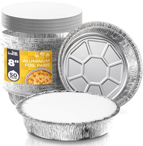 Fit Meal Prep 50 Pack 8 Inch/20cm Round Foil Trays with Lids, Disposable Aluminium Tin Foil Trays, Oven & Freezer Safe for Baking, Takeaway, Meal Prep & Food Storage
