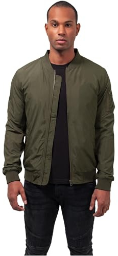 URBAN CLASSICS Herr lätt bomberjacka, casual flygjacka med anpassad midja och manschetter, långärmad jacka med fickor och dragkedja, gRÖN, S
