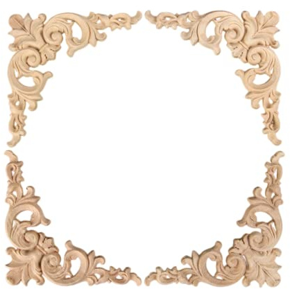 MUXSAM 4pcs Moulure Bois Sculpté Large Bois de Chêne Sculpté Applique d'angle Sculpté Décalque pour Armoires Fenêtres Murale Porte Maison Décoration 20 * 20