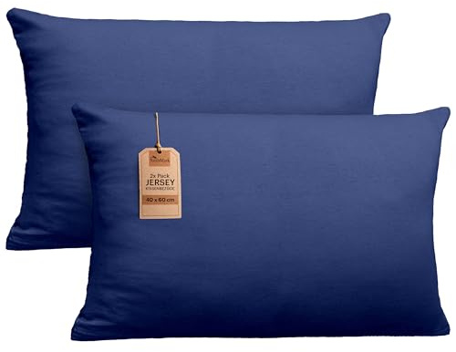 NatureMark 2er Set Jersey Kissenbezüge – Elastisch, weich, atmungsaktiv und hautfreundlich – Waschbare Kissenhülle - 40x60 (ideal für Nackenkissen) – Navy Blau