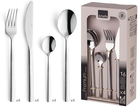AMEFA - Coffret 16 couverts de table pour 4 personnes - Carlton - Acier inoxydable 18/0, Finition Miroir