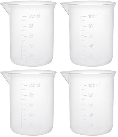 sourcingmap Measuring Cup 100ml PP Plastic Graduated Beaker Transparent for Lab Kitchen liquids 4pcs