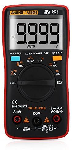 Akozon Handheld Digital Multimeter, AN8009 9999 Counts Digital Multimeter-True RMS -AC/DC Voltage Electronic Meter-Continuity,Frequency, Tests Diodes,Transistors,Temperature Tester-LCD Display