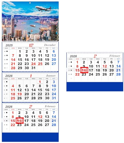 Whiidoom 2026 Wall Calendar 2026 Calendar 3-Month Display Vertical Calendar (Folded in a Month) 33 x 13 Dec 2025 - Jan 2027 Perfect for Daily Organizing & Planning (City)
