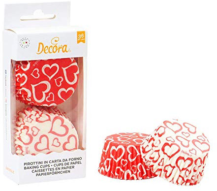 Decora, 0339834 Pirottini Love, da 50 X 32 mm, per Cuocere, Presentare e Regalare Muffin e Dolcetti, In Carta da Forno, Resistono fino a 180°C, In comodo Blister, Made in Italy