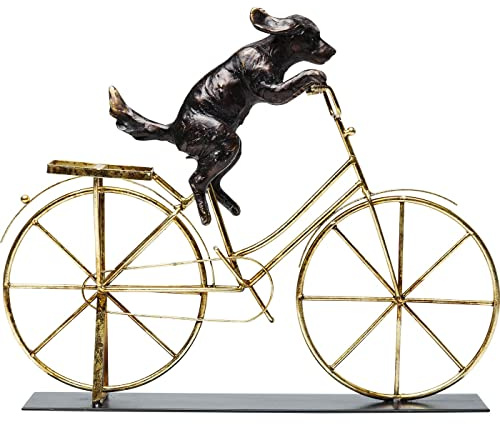 Kare Design Deko Objekt Dog With Bicycle Schwarz/Gold, Skulptur, Dekofigur, Dekoration für Wohnzimmer, Schlafzimmer, Büro, Regale, Accessoire 35,5x44x7,5 cm (H/B/T)