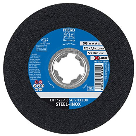 PFERD Disco de corte (25 unidades, 125 x 1,6 mm, recto, X-LOCK (22,23 mm), SG Steelox 61341123, para un cambio rápido y cómodo de herramientas