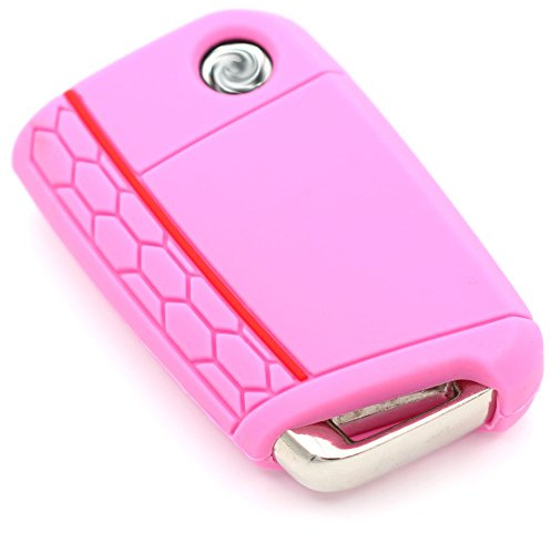 Schlüssel Hülle VB für 3 Tasten Auto Schlüssel Silikon Cover Schlüsselhülle Etui Schutzhülle (Rosa)