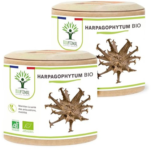 Harpagophytum Bio - Bioptimal - Complément alimentaire - Articulation Anti-inflammatoire - Harpagoside Naturel - 100% Poudre de Racine Pure - Fabriqué en France - Certifié par Ecocert - 2 x 60 gélules