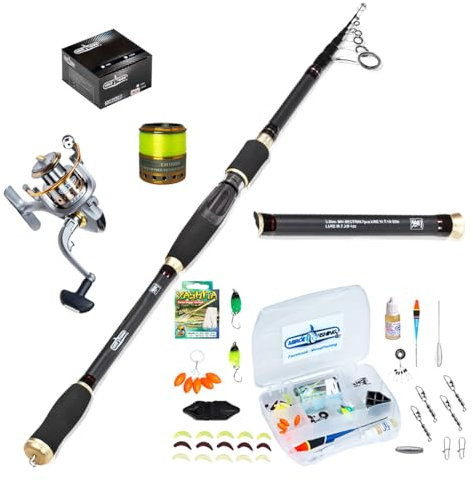 Allround Angelkomplettset Angelcombo Forellenset mit Teleskoprute 3,00m Rolle mit Angelschnur und Zubehörset. Forelle