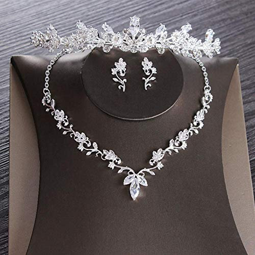 Zirkonblatt Brautschmuck Set Strass Diadem Diadem Krone Halsreif Halskette Ohrringe Hochzeit