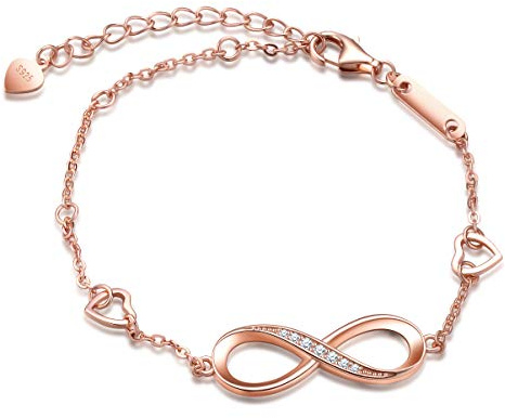 Fashion Unendlichkeit Symbol Damen Armband, 925 Sterling Silber zirkonia Armkette, Verstellbar Herz-Armband, Rosegold, Weihnachten Geburtstag geschenk