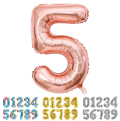 Ponmoo Luftballon Zahl 5 Rosegold, Riesen Nummer 0 1 2 3 4 5 6 7 8 9 10-19 20-29 30-39 40 50 60 70 80 90 100, groß Folienballons für Hochzeit Jubiläum, Geburtstagsballons Party Dekoration