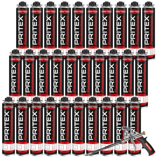 Bauschaum Set 30 x 750ml Pistolenschaum inkl. Schaumpistole PU Schaum Montageschaum