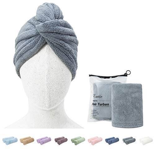 ENETIX 2 Pack Microfiber Hair Drying Towel Wrap for Women, 25 × 70cm Super Absorbent Anti-Frizz Hair Turban, Rapid Dry Hair Towels with Button, Gray