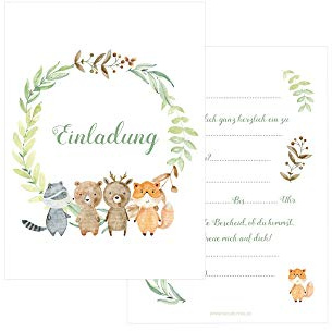 Friendly Fox 12 Einladung Waldtiere, A6 Einladungskarten zum Kindergeburtstag Junge Mädchen Geburtstag Wald Tiere Freunde Tierpark Zoo