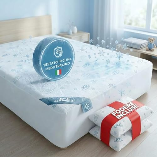 Marivor Coprimaterasso Matrimoniale Rinfrescante ICE + 2 Federe Rifrescanti– Viscosa Premium Traspirante e Morbida – Proteggi Materasso Angoli Elasticizzati, Lavabile (160x200)