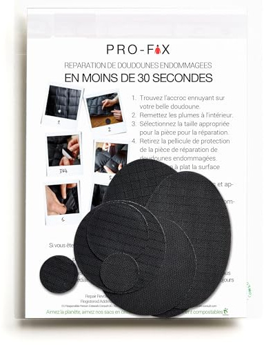 DJR PRO FIX - Einfach zu verwendende Flicken-Sets für Daunenjacken - Selbstklebende, wasserfeste, reißfeste Flicken zur Reparatur von Kleidung, Schlafsäcken, Zelten, Outdoor-Ausrüstung - Schwarz