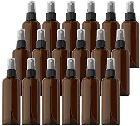 TIANZD 24 Pieces Empty 100 ml Brown PET Plastic Fine Mist Pump Spray Bottles with Black Top Portable Sprayer for Perfume Water Cosmetic Travel Containers Refillable, 2x Funnel