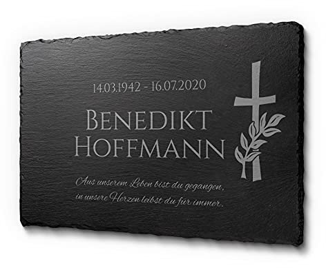 CHRISCK design Gedenkstein für EIN Urnengrab für Menschen | ideal als Schieferplatte für den Innen- & Außenbereich | Schiefer Gedenktafel Grabschmuck mit Einer Laser-Gravur für Menschen