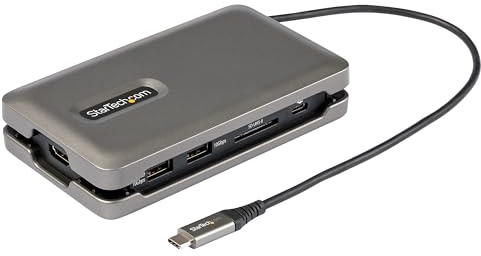 StarTech Docking USB-C 6 en 1, HDMI 4K 60Hz HDR10, Hub 10Gbps, GbE, SD | Vídeo HDMI 2.0b 4K 60Hz HDR10, Hub USB-A 10Gbps con carga BC 1.2, Cable integrado de 25cm, Chip PS186 para iPad Pro