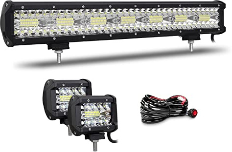 Willpower Led Lichtleiste Bar 20 + Arbeitsscheinwerfer 4 für 12V 24V Auto | Light Bar Balken 420W, 2X Scheinwerfer Zusatzscheinwerfer 60W, mit Kabelbaum, Offroad Beleuchtung für Traktor Boot KFZ ATV
