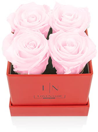 Classic Rosenbox | Haltbarer Rosenstrauß in verschließbaren Design | Geschenk zum Valentinstag Geburtstag Jahrestag | 3 Jahre haltbar (Simple pink, Classic Red)