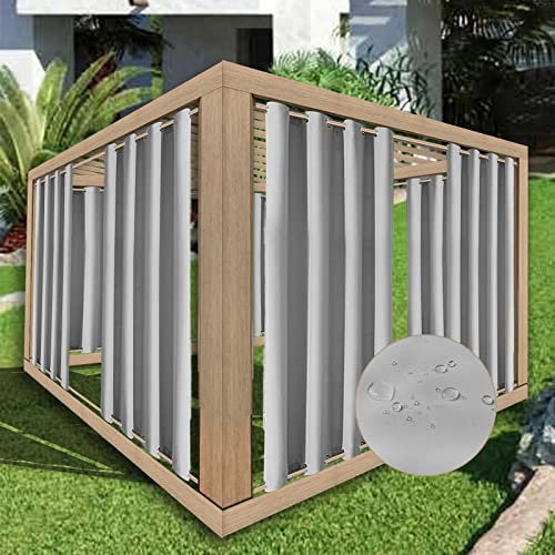 ZJXSNEH 2-Teilige wasserdichte Vorhänge für den Innen und Außenbereich für die Terrasse–wärmeisolierte,Veranda, Wohnzimmer, Pergola, Cabana(grau,B240 x H130cm x 2PC)