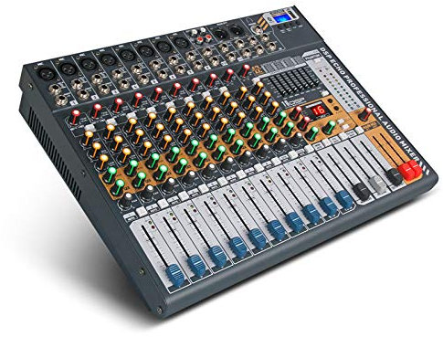 HMTE Mesas de Mezcla de Estudio, Mezclador de Audio de 12 Canales, Consola de DJ con alimentación de 48V, USB, Bluetooth para grabación, Mezclador de micrófono de Karaoke de Escenario