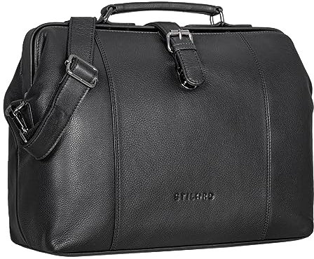 STILORD 'Johannes' Vintage Arzttasche Leder Arztkoffer Retro Reise Tasche Hausbesuch Doktortasche Leder-Tasche mit Steckschloss Antik, Farbe:schwarz