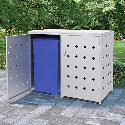 Homgoday Mülltonnenbox Mülltonnenverkleidung Müllbox Mülltonne Müllcontainer Mülltonnenschrank Gartenbox Gerätebox für 2 Tonne 240 L Edelstahl