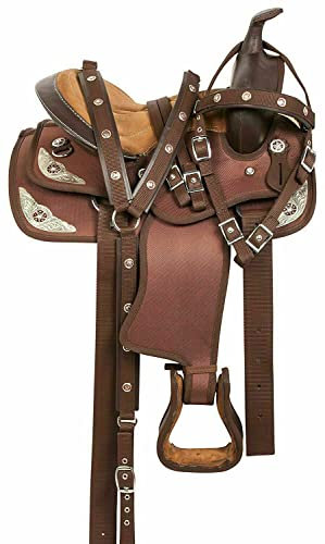 WILD RACE Wunderschöner Designer-Westernsattel aus synthetischem Barrel Racing/Beautiful Designer Synthetic Western Barrel Racing Western Saddle (16, Brown)