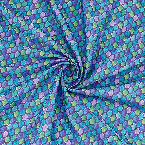 FINGERINSPIRE Meerjungfrauenschuppen Stoff 1x1.45 m Mit Fischschuppenmuster - Malvefarbener Polyester für DIY Heimtextilien (Nicht Elastisch)
