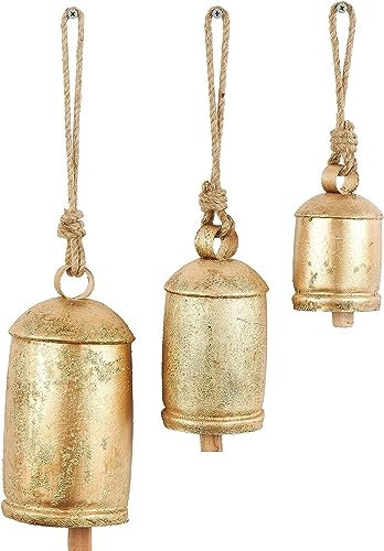 Campana decorativa in metallo di ispirazione tibetana per meditazione con corda di iuta appesa, set di 3 campane natalizie da 25,4 cm, 20,3 cm, 15,2 cm