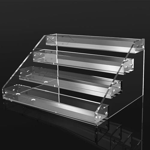 Feelhap Alzate per Espositori, Espositore Trasparente a 4 Ripiani Display Acrilico Trasparente Riser Acrilici Espositori Acrilico per Pops Figure Personaggi Cupcake Profumi Cosmetici