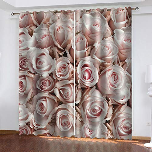 MAYNUO Blickdichte Vorhänge Mit Motiv 3D Rosa Rosen Blumen Kinder Gardinen Blickdicht Ösen Gardine Thermo 264x214 cm Schlafzimmer Kinderzimmer Vorhänge Dekoratives Muster, Verdunklungsvorhänge