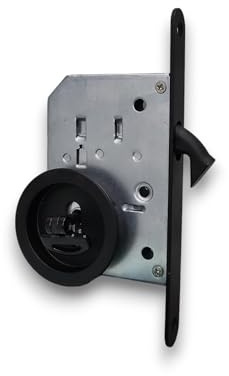 BricoShopping set MANIGLIE per PORTA interna in legno A SCOMPARSA SCORREVOLE KIT con SERRATURA ad INCASSO GANCIO chiave e nottolino cieca rotonda bocchetta acciaio (Tondo C/C, Nero)