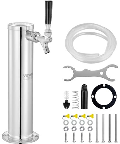 VEVOR Kit Colonne à Bière Pression Robinet Unique, Distributeur de Bière en Acier Inoxydable, Tireuse à Bière pour Frigo Fût avec Tube Pré-assemblé et Tige de Robinet à Fermeture Automatique, Bar, Pub