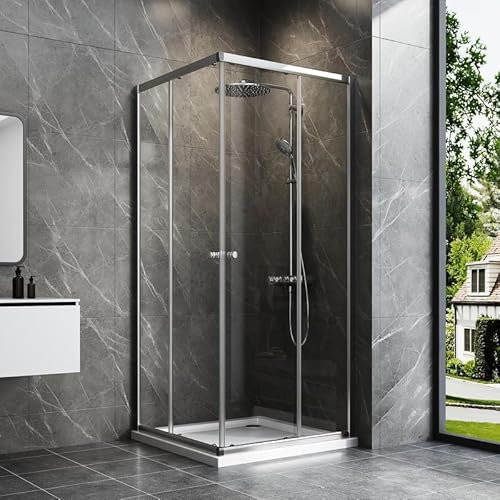 WDWRITTI Eckeinstieg Duschkabine 75x90cm Schiebetür Duschabtrennung, Glas Duschschiebetür Duschwand Dusche mit Doppel Schiebetür mit 6mm ESG-Sicherheitsglas, Silber Duschkabine Höhe 185cm