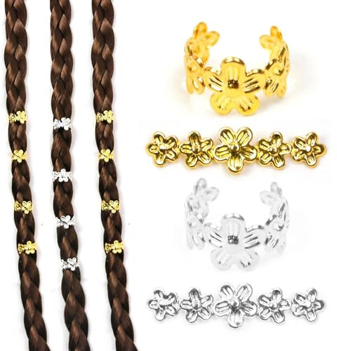 QIUMING 50 Stück Dreadlocks Schmuck Haarspiralen Clips Dreadlocks Perlen Haarschmuck Braids Zubehör Dekoration für Dreadlock-Zubehör Für Frauen Männer Zöpfe Dekoration (Gold + Silber)
