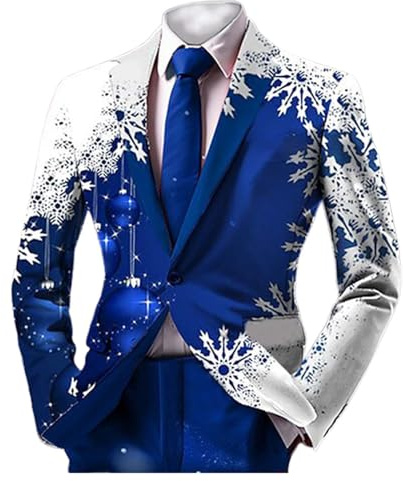 Costume Noel Homme - Costumes Et Vestes Homme Tendance Imprimé De Noël Costume De Noël Bouton À Manches Longues Haut De Costume À Boutonnage Convient Pour Fête, Date, Bal De Fin D'année, Mariage