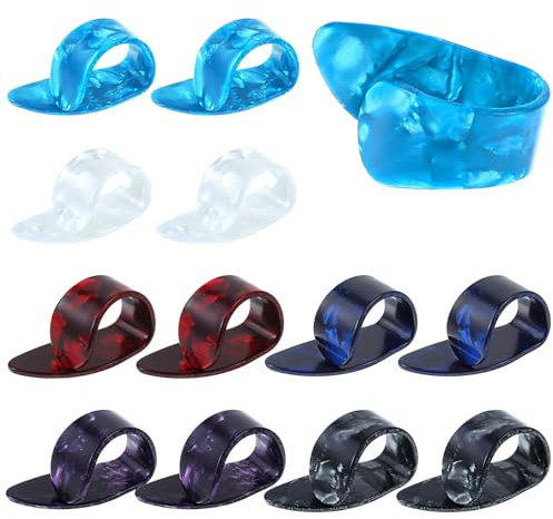 Ymapinc 12 Stück Kunststoff Finger Plektrum Gitarre Finger Picks Daumen Pick Fingerplektren 6 Farben Flache Daumen Picks für Gitarre E-Gitarre Ukulele Leier Harfe Bass