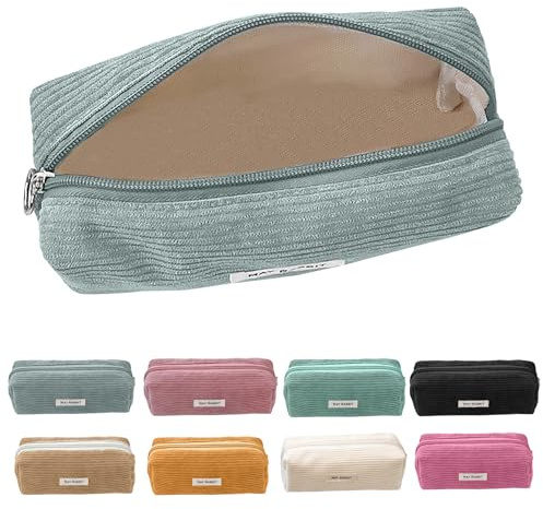 Electri-HQ Pencil Case，8 Farben zur Wahl，Mäppchen Cord-Stoff,Federmäppchen Milchig Grau für Mädchen Teenager, Federtasche Stiftetasche Stiftemappe Pencil Case Schulmäppchen für Schule, Büro (Grau)