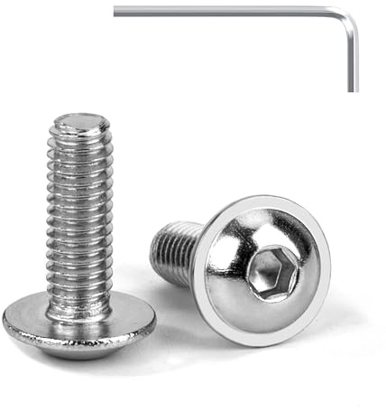 Tunejoy Vis à Tête Bombée avec Bride M4 x 12 mm Vis à Six Pans Creux en Acier Inoxydable A2 V2A Boulons à Tête Hexagonale avec Clé Allen Filetage Complet 20 Pièces