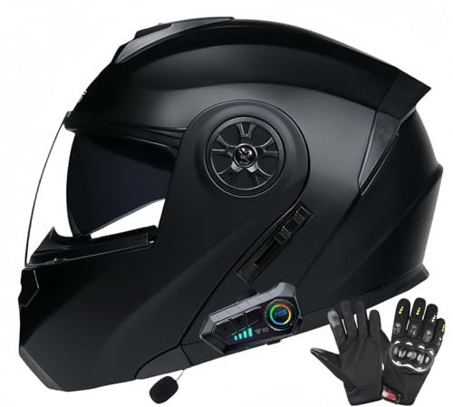 ECE Approved Motorcycle Bluetooth Helmets for Adults, Dual Visor Helmets, Built-In Dual Speaker with Microphone, for Adult Men and Women A,L59-60CM