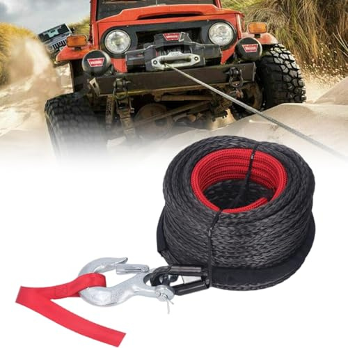 Windenseil, 10mm x 30M Abschleppseil, 12-Strand Synthetikseil mit Schutzhülle und Metallhaken, Forstseil Maximale Zugkraft 9000KG/19842 LBS, für ATV UTV SUV LKW Boot Offroad