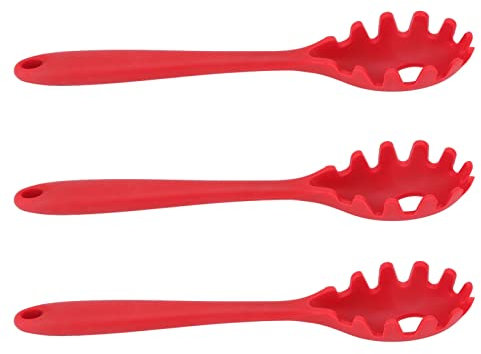 Cuchara de espagueti, 3 piezas Cuchara de pasta de silicona Tenedor de pasta Cuchara de espagueti Cuchara de pasta Cuchara de fideos de cocina Servidor para cocina casera (Rojo)