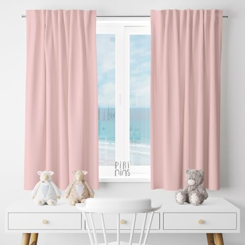 Pirinins Cortinas 2 Paños 100% Algodon Organico Decoracion Cuarto Infantil Bebe Hipoalergenico Industria España (Rosa Pastel)